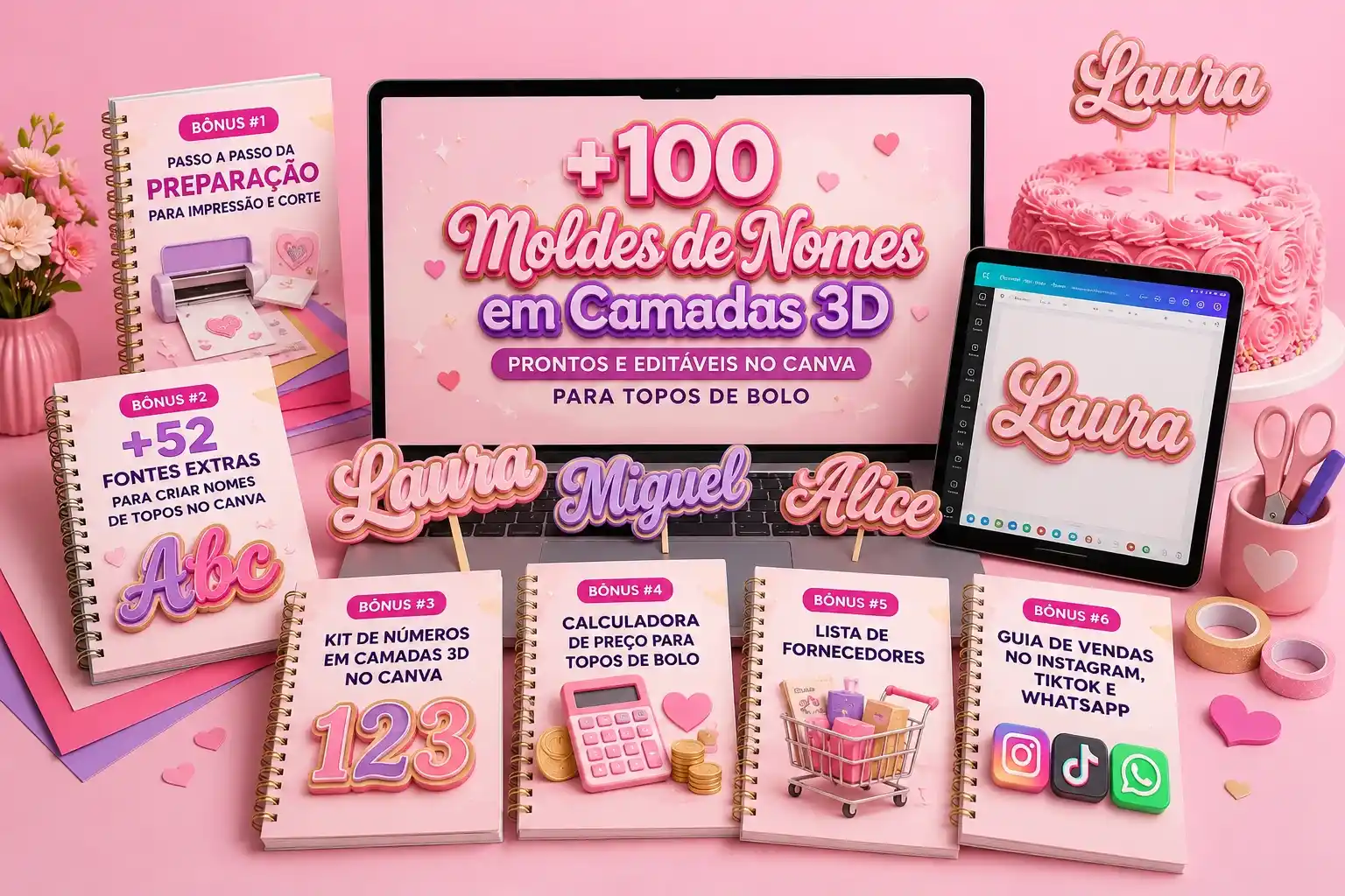 Moldes de nomes em camadas 3D inclusos no Plano Completo